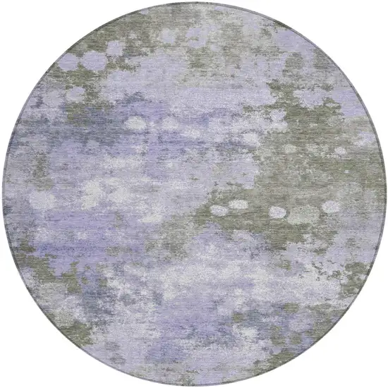 8' Lavender And Taupe Round Abstract Washable Indoor Outdoor Area Rug Photo 1
