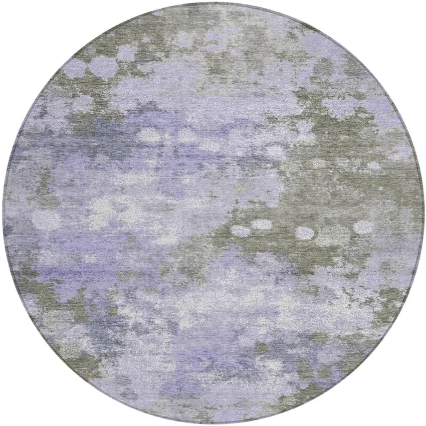 8' Lavender And Taupe Round Abstract Washable Indoor Outdoor Area Rug Photo 1