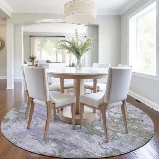 8' Lavender And Taupe Round Abstract Washable Indoor Outdoor Area Rug Photo 6
