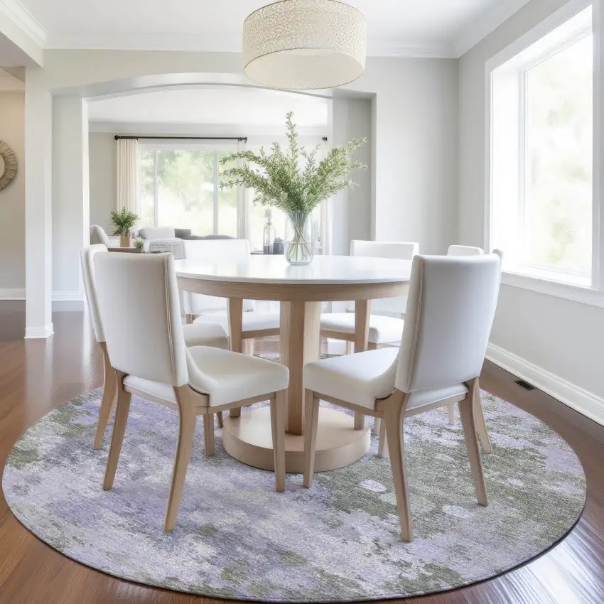 8' Lavender And Taupe Round Abstract Washable Indoor Outdoor Area Rug Photo 6