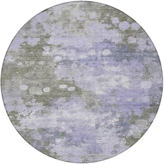 8' Lavender And Taupe Round Abstract Washable Indoor Outdoor Area Rug Photo 4