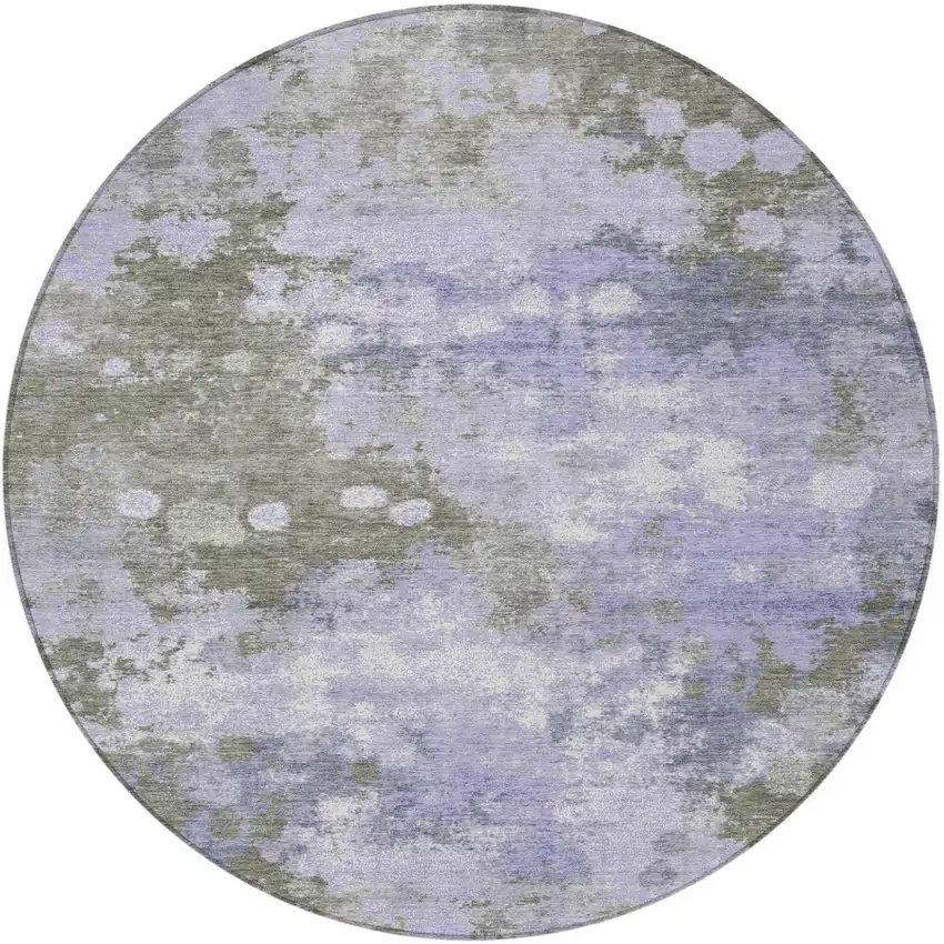 8' Lavender And Taupe Round Abstract Washable Indoor Outdoor Area Rug Photo 4