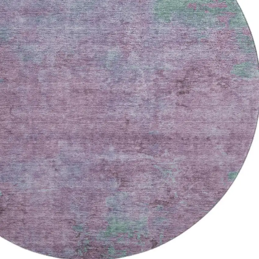 8' Lavender And Teal Abstract Washable Round Rug With UV Protection Photo 2