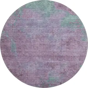 Photo of 8' Lavender And Teal Abstract Washable Round Rug With UV Protection