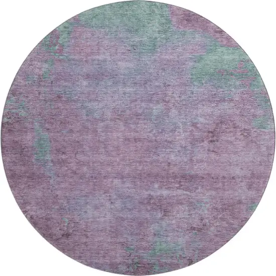 8' Lavender And Teal Abstract Washable Round Rug With UV Protection Photo 1