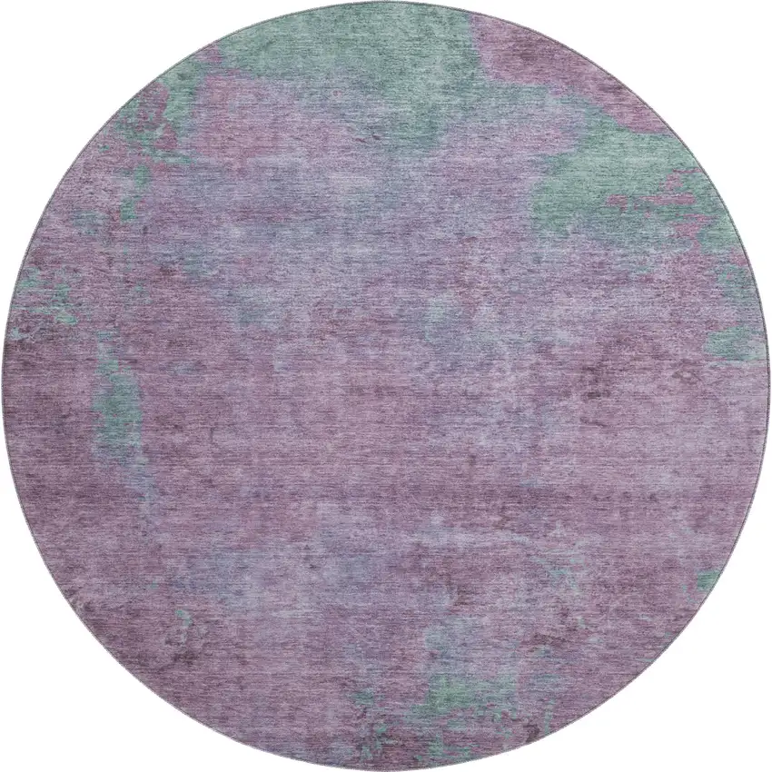 8' Lavender And Teal Abstract Washable Round Rug With UV Protection Photo 1