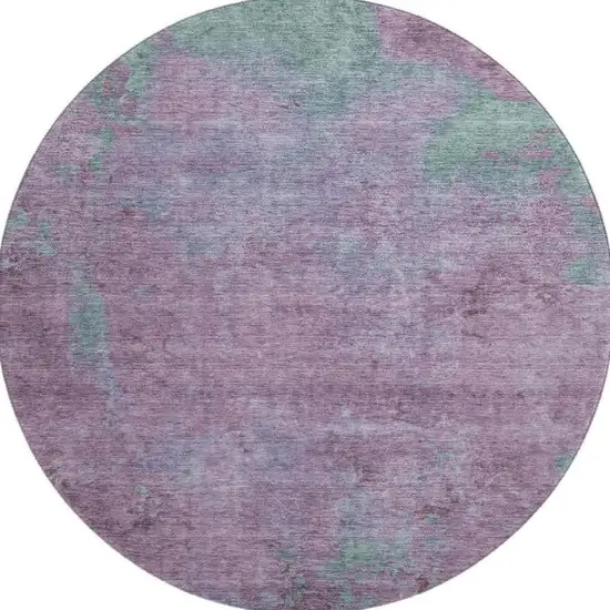 8' Lavender And Teal Abstract Washable Round Rug With UV Protection Photo 3