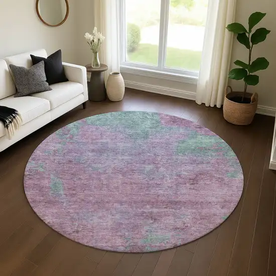 8' Lavender And Teal Abstract Washable Round Rug With UV Protection Photo 4