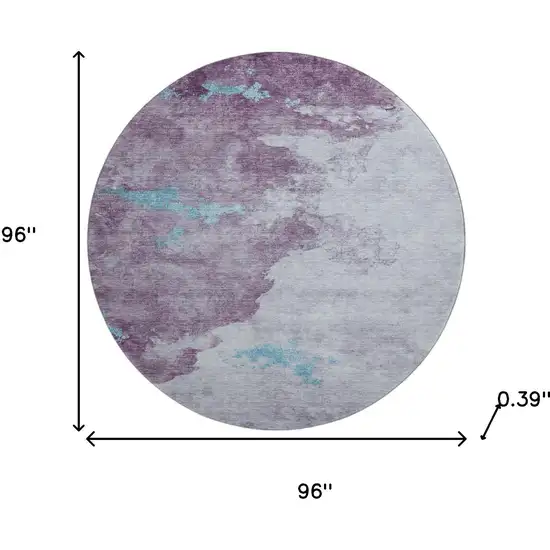 8' Lavender And Teal Abstract Washable Round Rug With UV Protection Photo 8