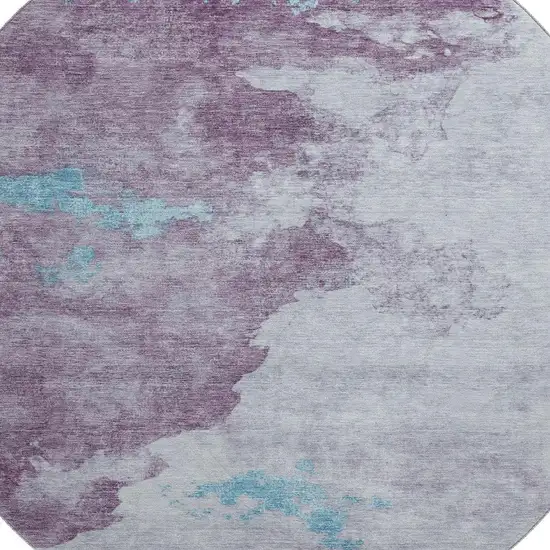 8' Lavender And Teal Abstract Washable Round Rug With UV Protection Photo 3