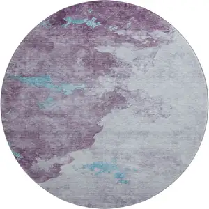 Photo of 8' Lavender And Teal Abstract Washable Round Rug With UV Protection