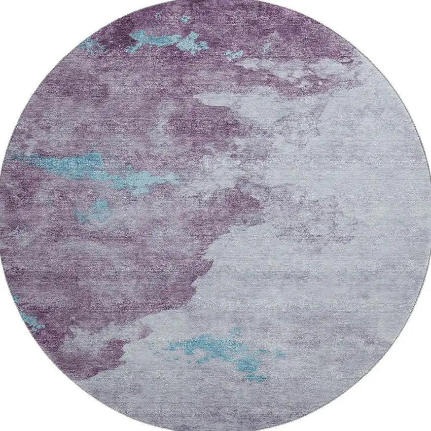 8' Lavender And Teal Abstract Washable Round Rug With UV Protection Photo 4