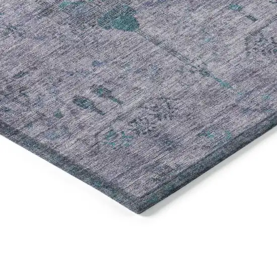 8' Lavender And Teal Blue Round Floral Washable Indoor Outdoor Area Rug Photo 7