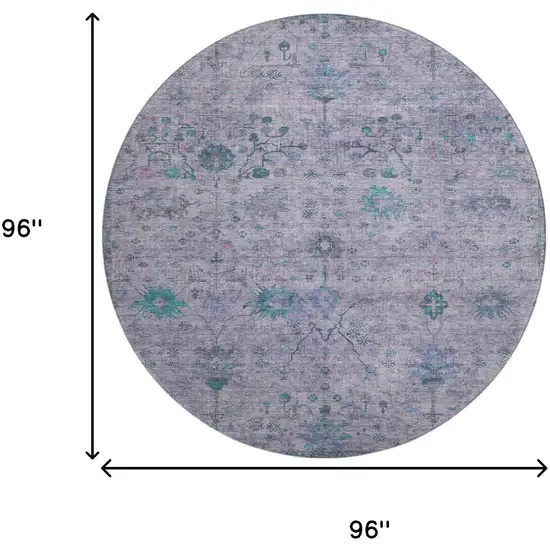 8' Lavender And Teal Oriental Washable Round Rug With UV Protection Photo 9