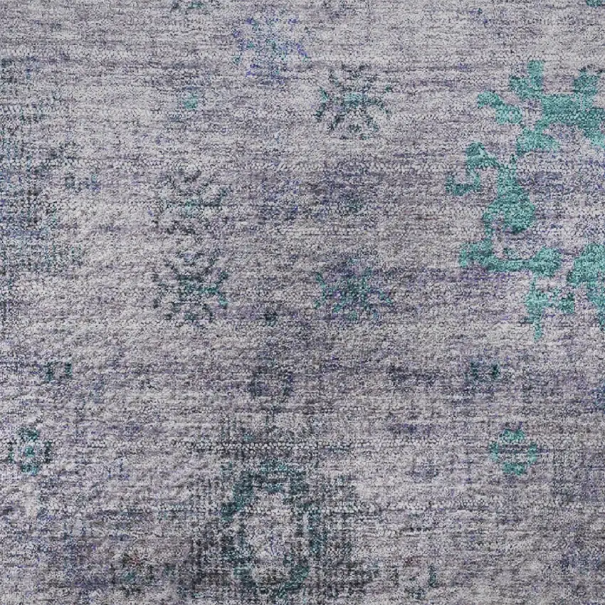 8' Lavender And Teal Oriental Washable Round Rug With UV Protection Photo 9