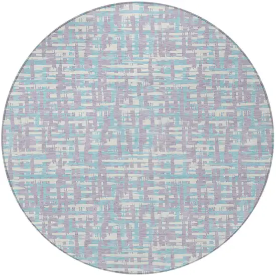 8' Lavender Aqua And Beige Round Abstract Washable Indoor Outdoor Area Rug Photo 7