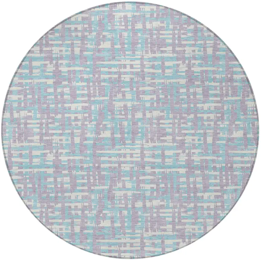 8' Lavender Aqua And Beige Round Abstract Washable Indoor Outdoor Area Rug Photo 7