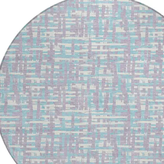 8' Lavender Aqua And Beige Round Abstract Washable Indoor Outdoor Area Rug Photo 6