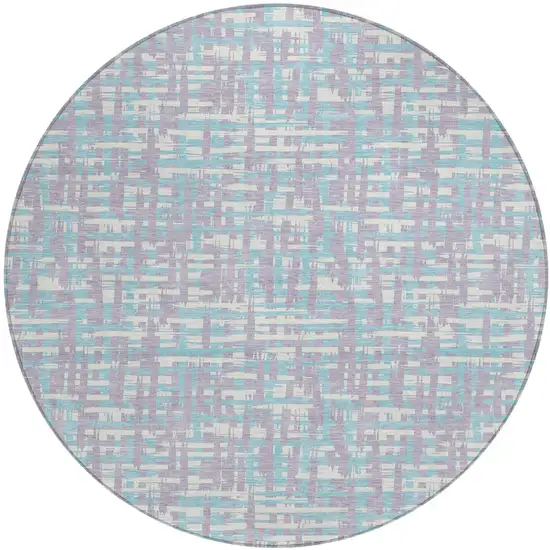 8' Lavender Aqua And Beige Round Abstract Washable Indoor Outdoor Area Rug Photo 2