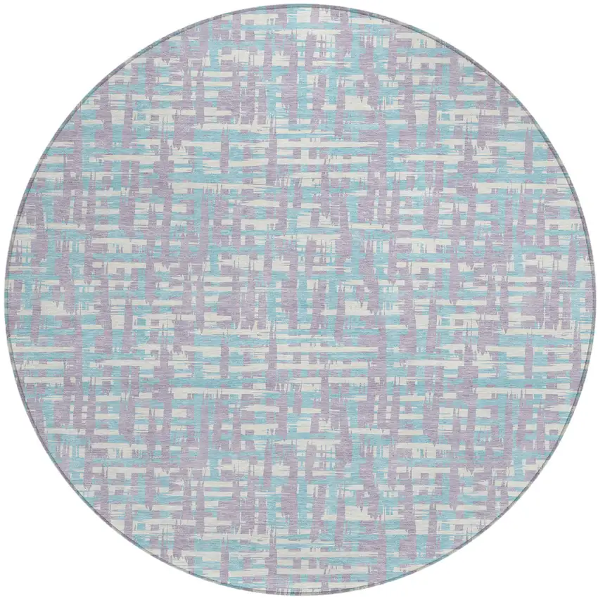 8' Lavender Aqua And Beige Round Abstract Washable Indoor Outdoor Area Rug Photo 2