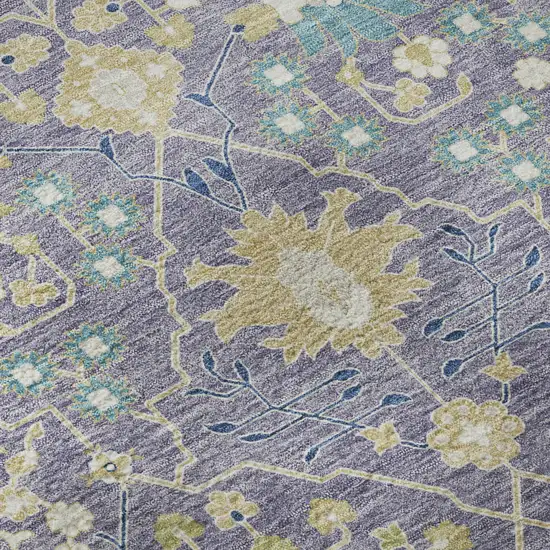8' Lavender Beige And Blue Oriental Washable Round Rug With UV Protection Photo 8