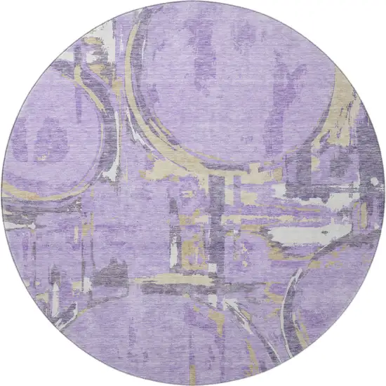 8' Lavender Beige And Gray Geometric Washable Round Rug With UV Protection Photo 4