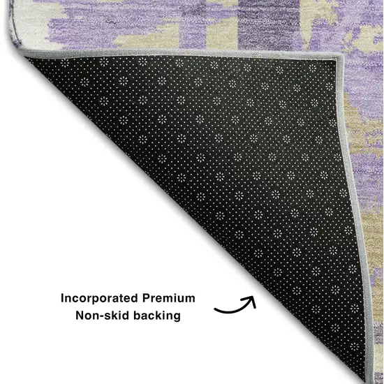 8' Lavender Beige And Gray Geometric Washable Round Rug With UV Protection Photo 6