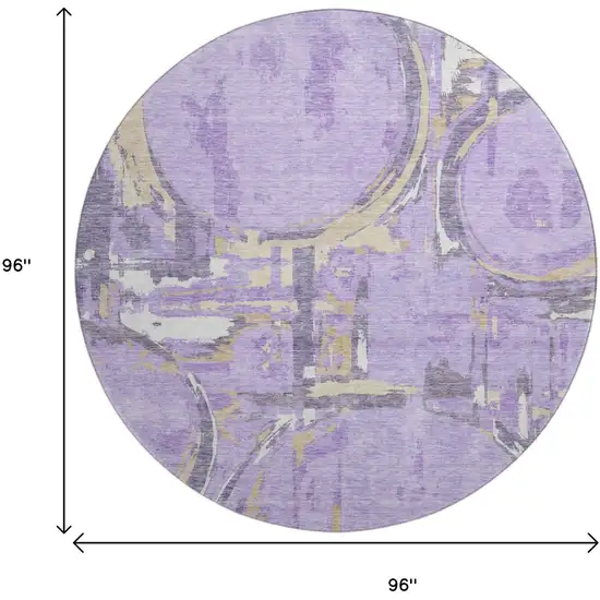 8' Lavender Beige And Gray Geometric Washable Round Rug With UV Protection Photo 8