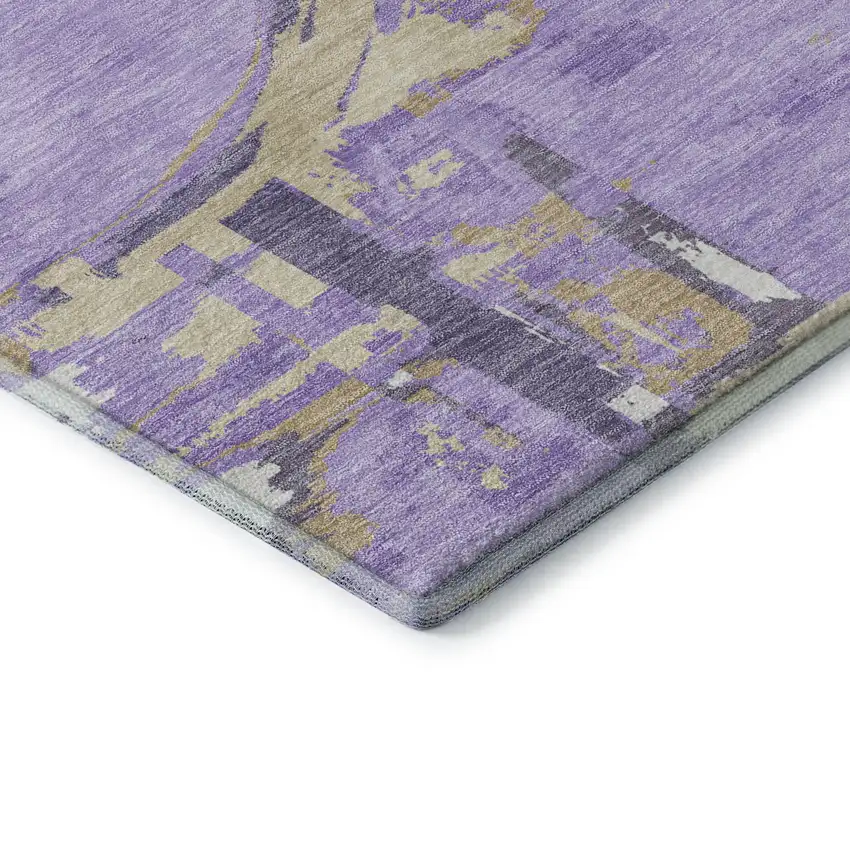 8' Lavender Beige And Gray Geometric Washable Round Rug With UV Protection Photo 7