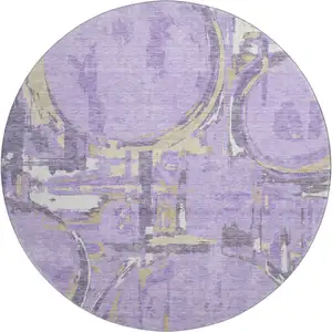 Photo of 8' Lavender Beige And Gray Geometric Washable Round Rug With UV Protection