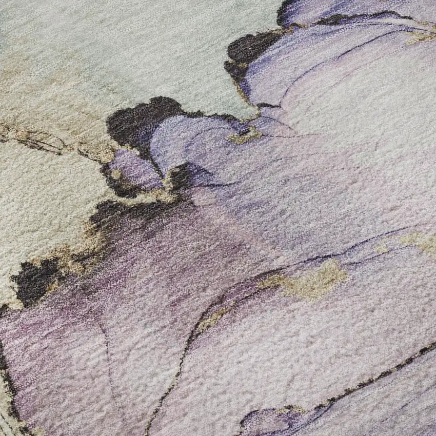 8' Lavender Beige And Ivory Abstract Washable Round Rug With UV Protection Photo 8