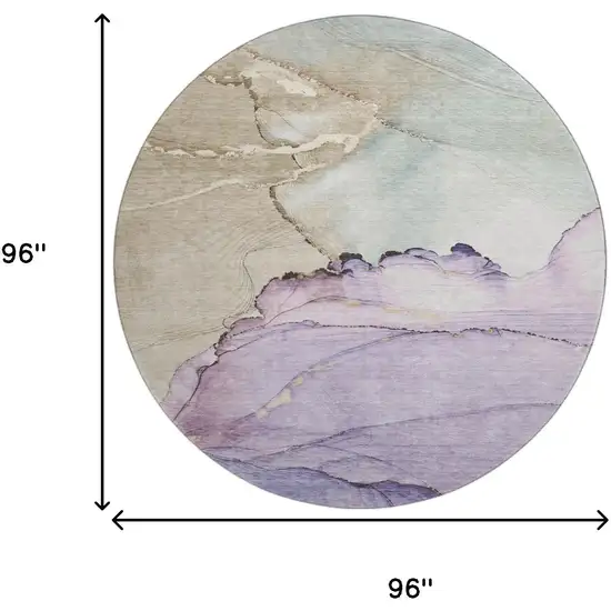 8' Lavender Beige And Ivory Abstract Washable Round Rug With UV Protection Photo 9