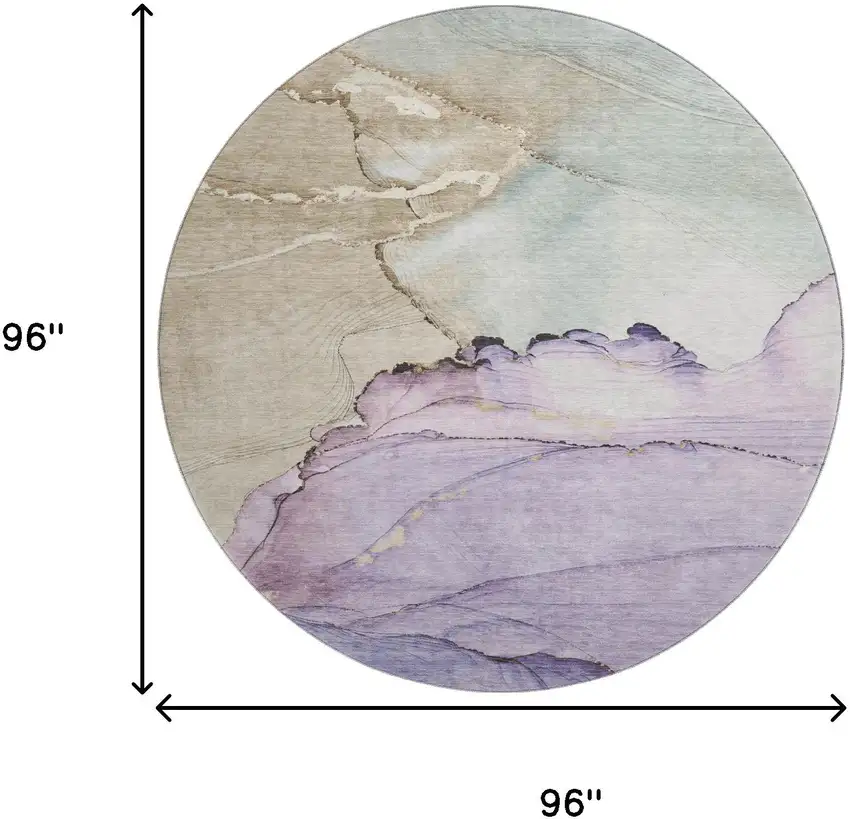 8' Lavender Beige And Ivory Abstract Washable Round Rug With UV Protection Photo 9