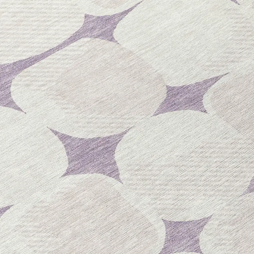 8' Lavender Beige And Ivory Round Abstract Washable Indoor Outdoor Area Rug Photo 8