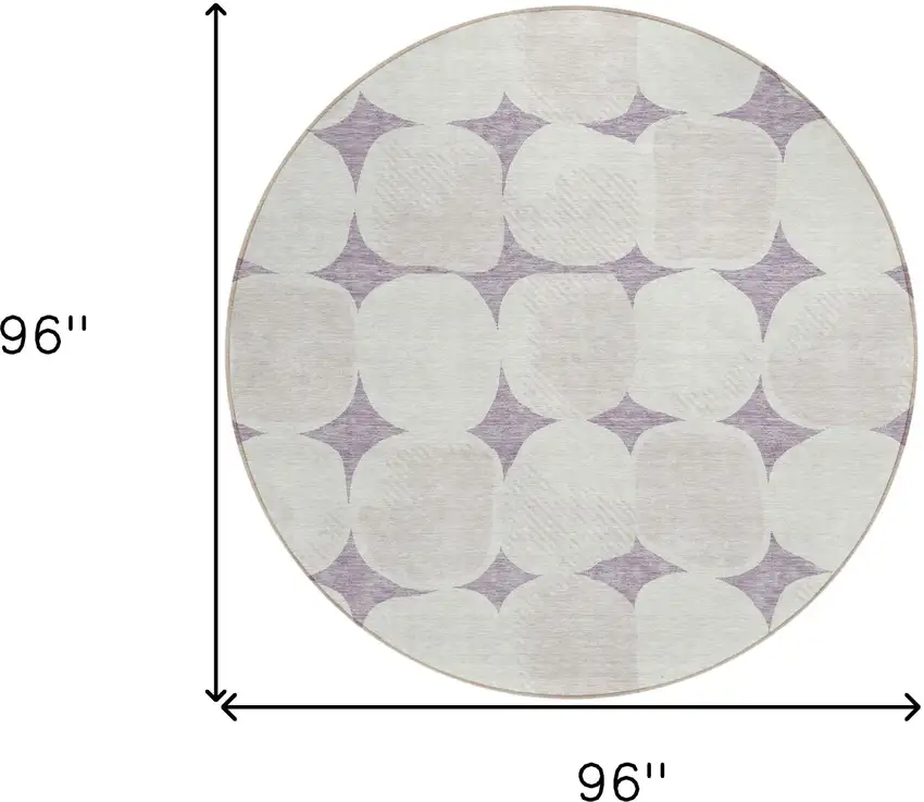 8' Lavender Beige And Ivory Round Abstract Washable Indoor Outdoor Area Rug Photo 3