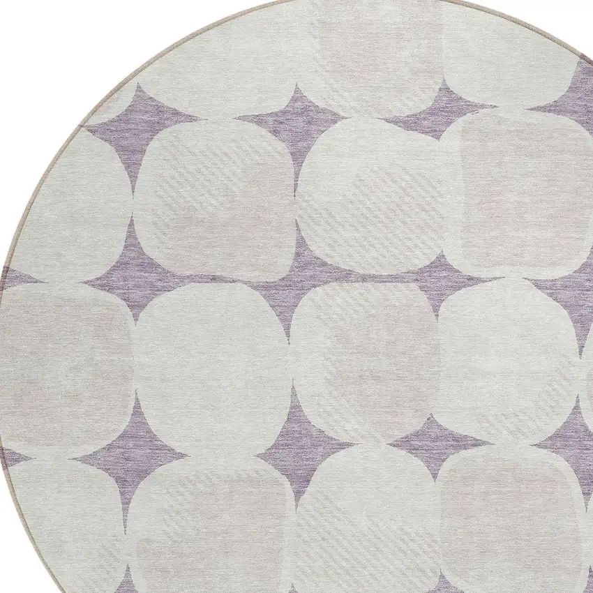 8' Lavender Beige And Ivory Round Abstract Washable Indoor Outdoor Area Rug Photo 4