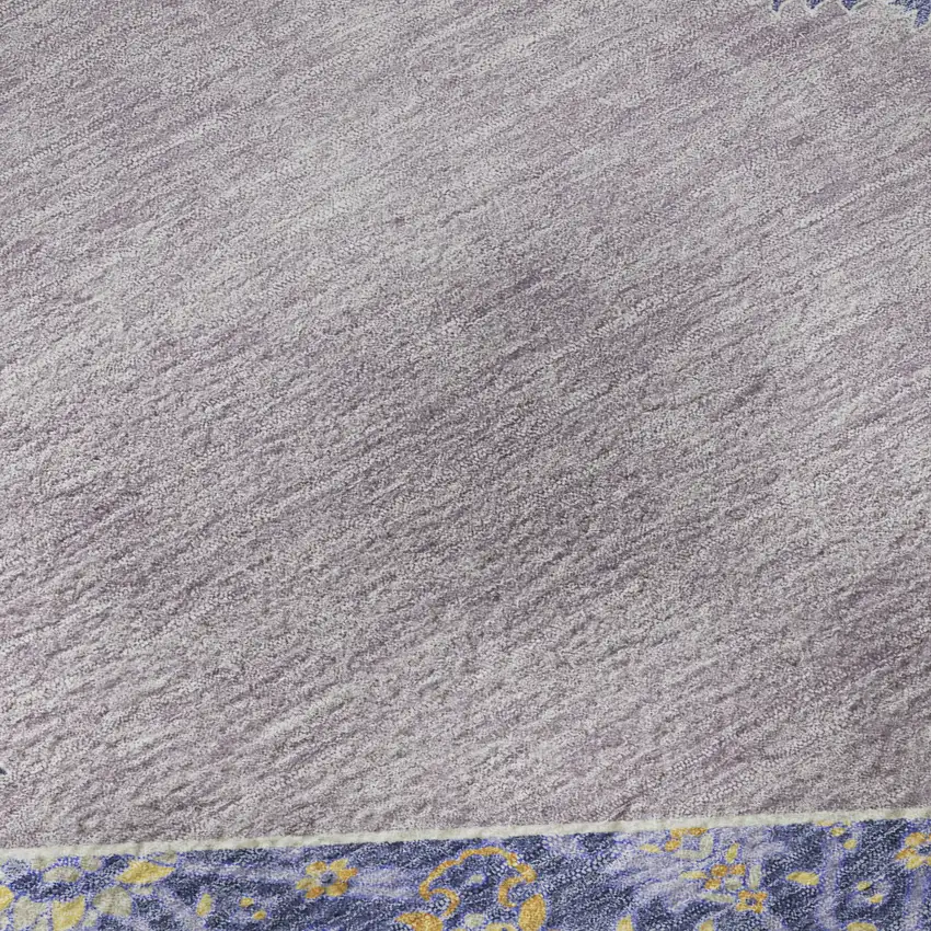 8' Lavender Blue And Gold Oriental Washable Round Rug With UV Protection Photo 8