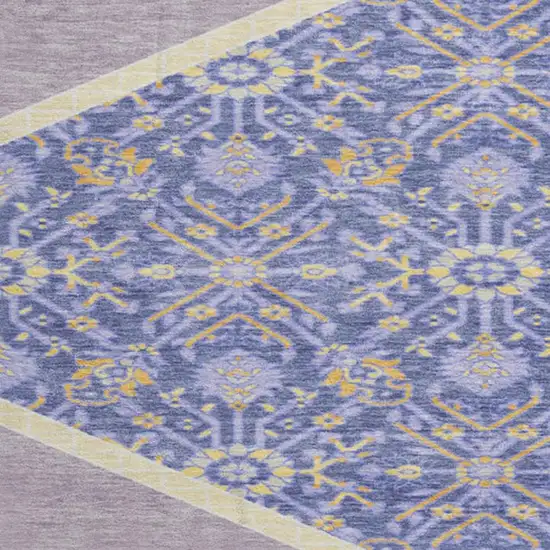 8' Lavender Blue And Gold Oriental Washable Round Rug With UV Protection Photo 2