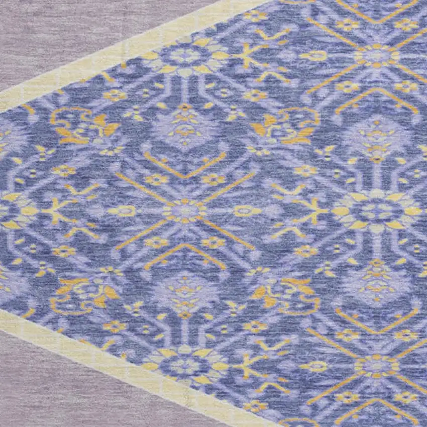 8' Lavender Blue And Gold Oriental Washable Round Rug With UV Protection Photo 2