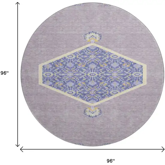 8' Lavender Blue And Gold Oriental Washable Round Rug With UV Protection Photo 9