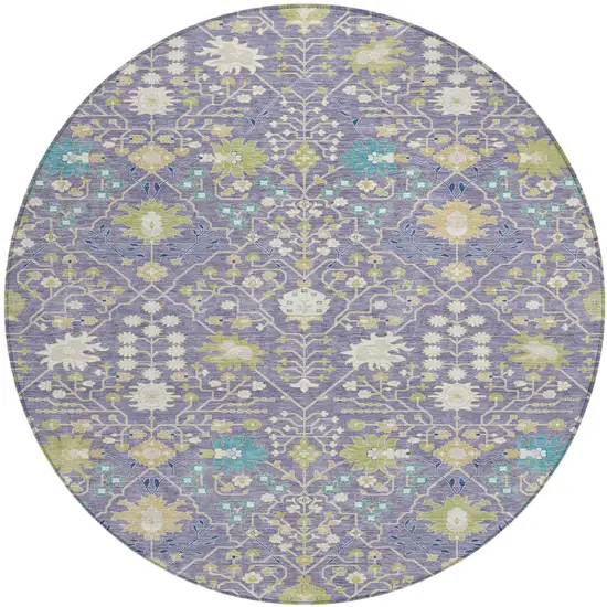 8' Lavender Blue And Green Round Oriental Washable Indoor Outdoor Area Rug Photo 2