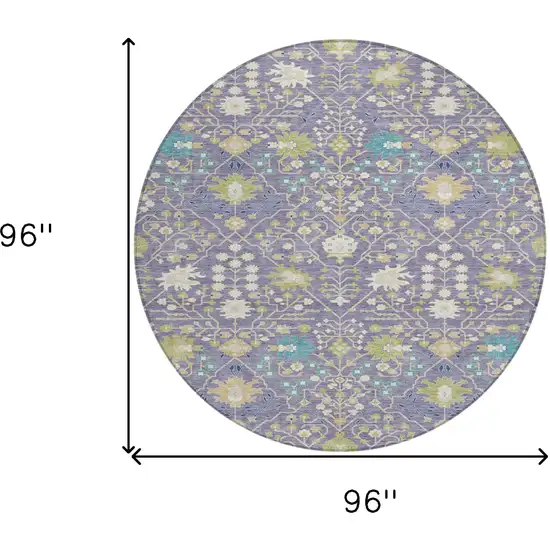 8' Lavender Blue And Green Round Oriental Washable Indoor Outdoor Area Rug Photo 3