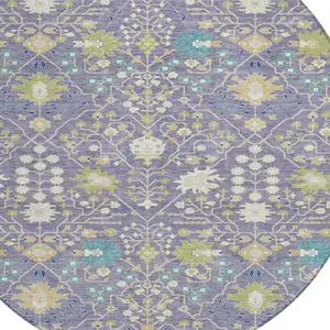 Photo of 8' Lavender Blue And Green Round Oriental Washable Indoor Outdoor Area Rug