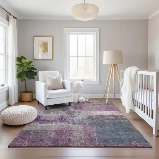 8' Lavender Blue And Ivory Abstract Washable Area Rug With UV Protection Photo 5