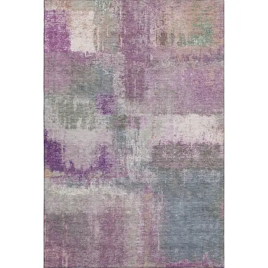 8' Lavender Blue And Ivory Abstract Washable Area Rug With UV Protection Photo 1