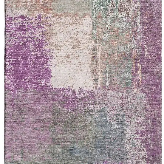 8' Lavender Blue And Ivory Abstract Washable Area Rug With UV Protection Photo 2