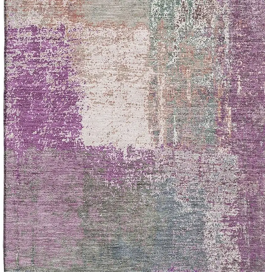 8' Lavender Blue And Ivory Abstract Washable Area Rug With UV Protection Photo 2