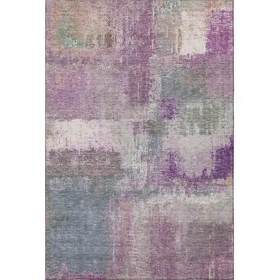 8' Lavender Blue And Ivory Abstract Washable Area Rug With UV Protection Photo 3