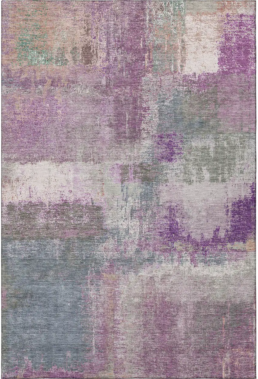 8' Lavender Blue And Ivory Abstract Washable Area Rug With UV Protection Photo 3