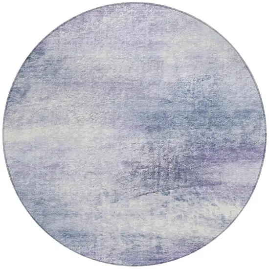 8' Lavender Blue And Ivory Round Abstract Washable Indoor Outdoor Area Rug Photo 3